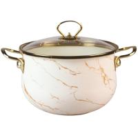 Кастрюля 5л эмаль стекл. крышка ручка золото в инд. упак. кремовый мрамор R-22450 /4шт/ Маруся 