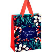 Пакет подарочный 18*23*10см "Настроение праздника" отд. фольгой, блестки мат. ламинация MESHU/Рельеф