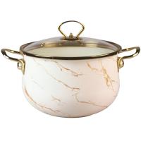 Кастрюля 4л эмаль стекл. крышка ручка золото в инд. упак. кремовый мрамор R-22240 /4шт/ Маруся 