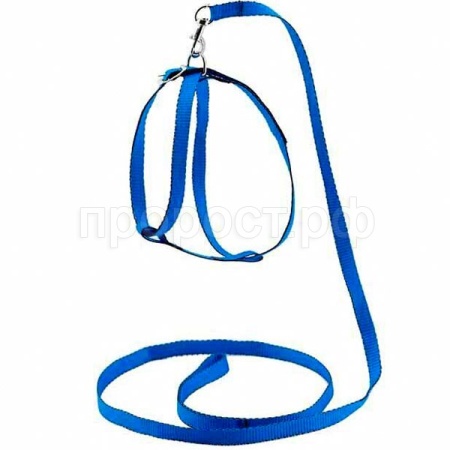 Комплект для кошек синий (поводок капрон 12мм*1,2м и шлейка капрон 12мм)/041114