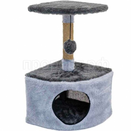 Когтеточка Домик ЛЕОНА разборный угловой мех,джут 34*34*60см серый/8752сер/Дарэленд