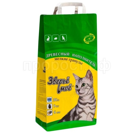 Наполнитель Зверье мое 9кг (30л) древесный мелкие гранулы