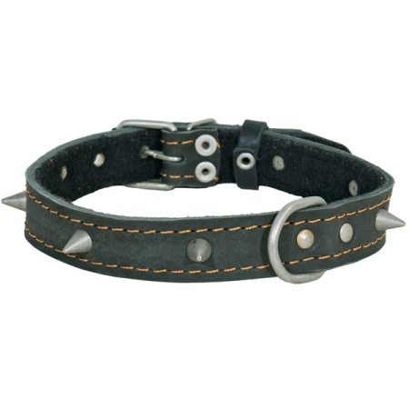 Ошейник кожа 25мм с украшением и большими шипами на фетре 54-56см/40793