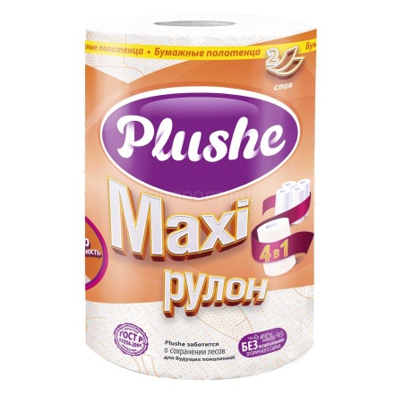 Полотенце бумажное 2 слоя "Plushe Maxi" 1рулон*40м белый с тиснением 5206
