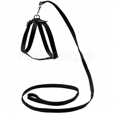 Комплект для кошек черный (поводок капрон 12мм*1,2м и шлейка капрон 12мм)/041114